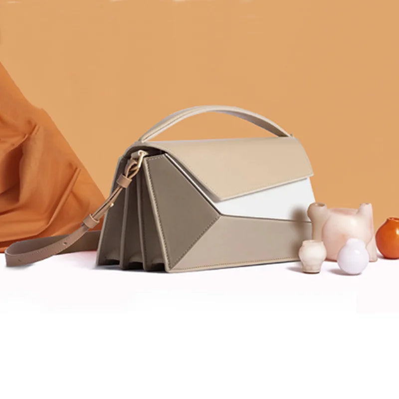 Retro Fold Luxe™ Geometric Square Leather Shoulder & Crossbody Bag