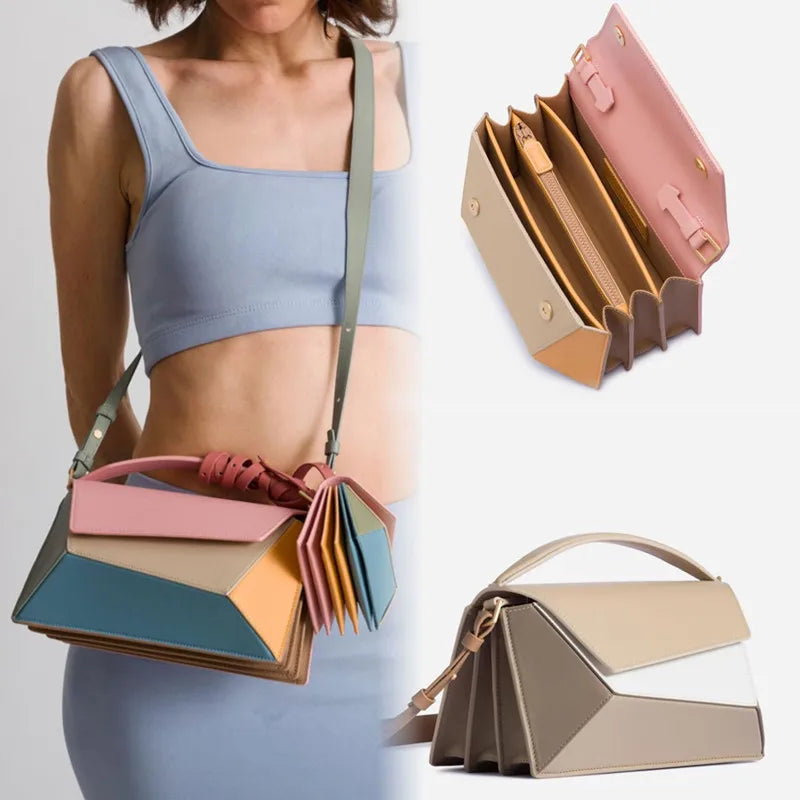 Retro Fold Luxe™ Geometric Square Leather Shoulder & Crossbody Bag